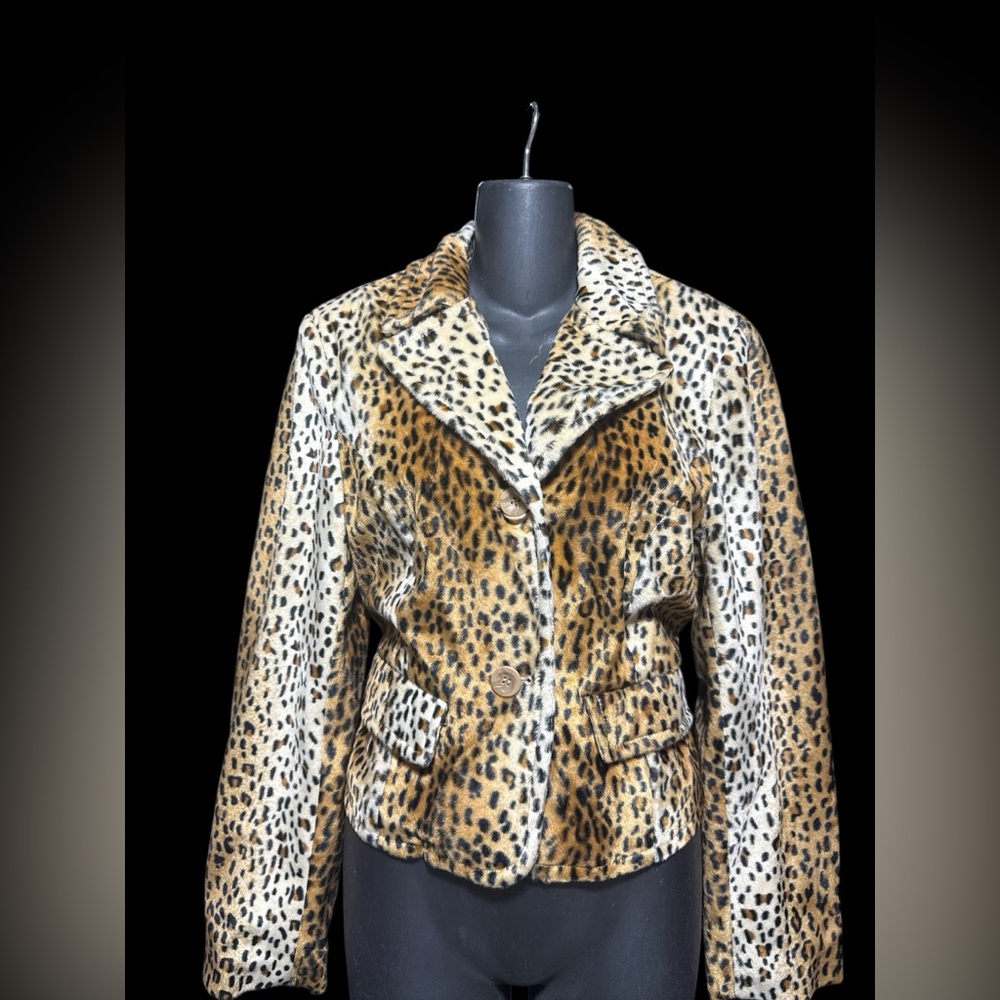 vintage newport news 8 Leopard Print Faux Fur Jacket blazer suit jacket